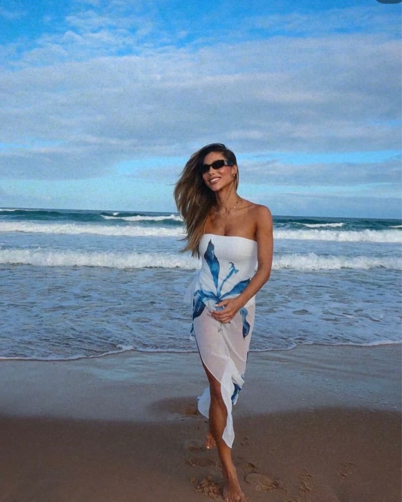 Sheer White Dress With Blue - Image 2