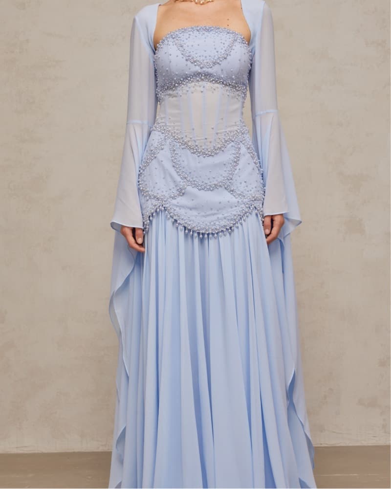 Gaëlle Pearl Pleated Gown - Miss Rosier - Image 1