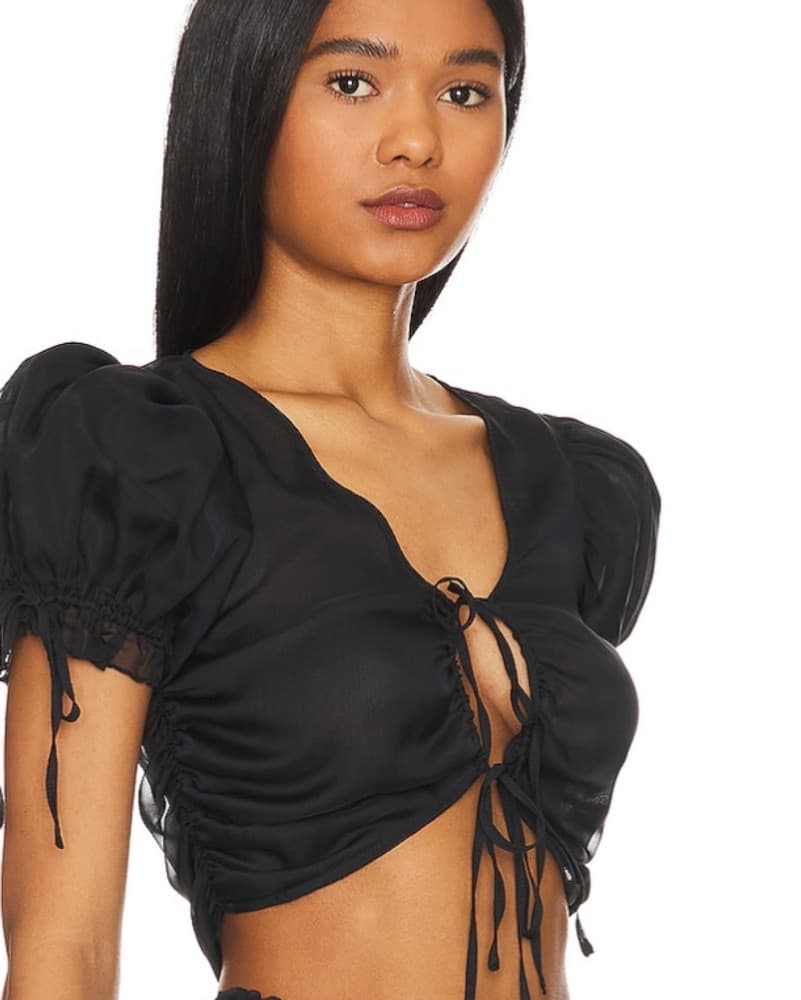 Ophelia Tie Front Top in Black - Image 2