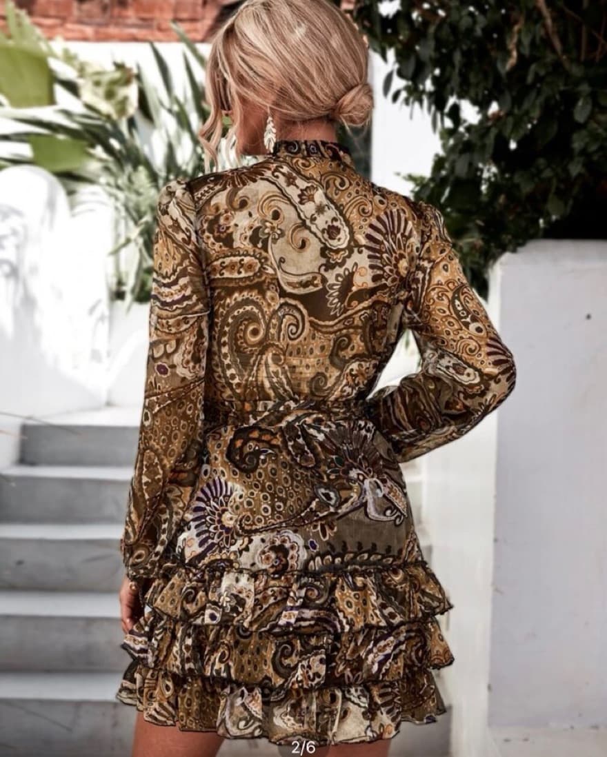 Green/brown Ruffled Button Up Dress - Image 2