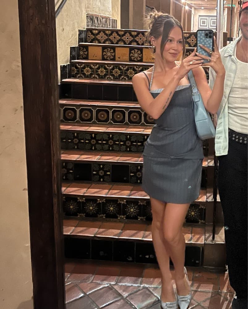 Pinstripe Blue/Gray Mini Dress - Image 6