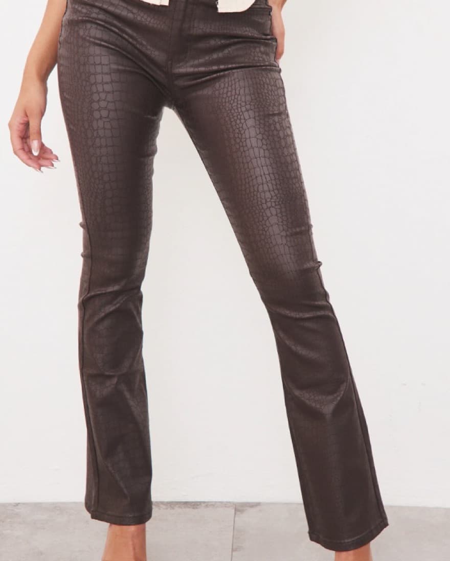 Chocolate Croc Coated Denim Flared Jeans - Image 2