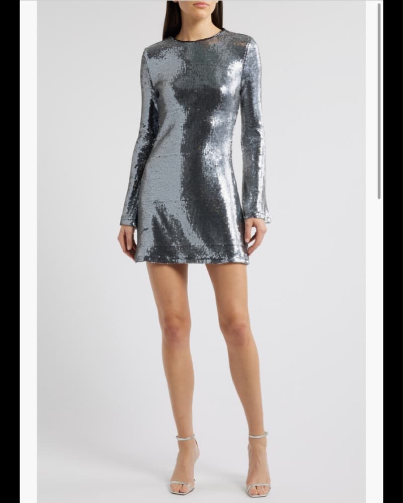 Sparkling Silver Sequin Mini Dress - Image 2
