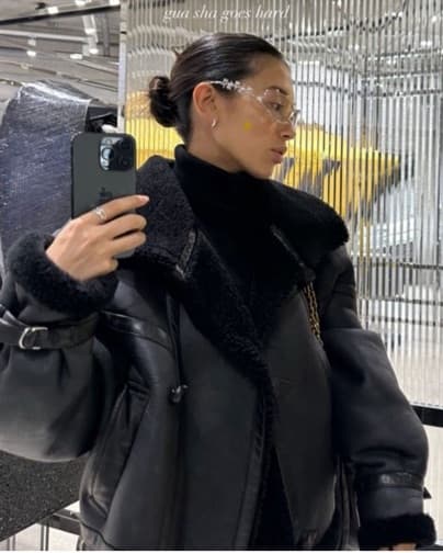 Black Zara Leather Fur Jacket - Image 1