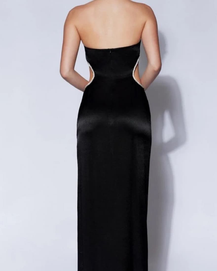 Formal Rhinestone Cut Out Black Dress - Image 3