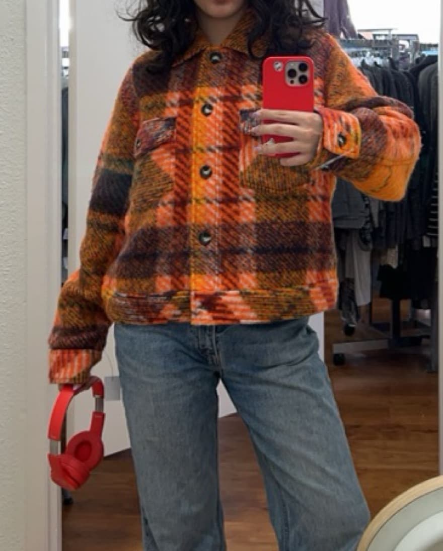 Charlie B Orange Plaid Wool Jacket - Image 1