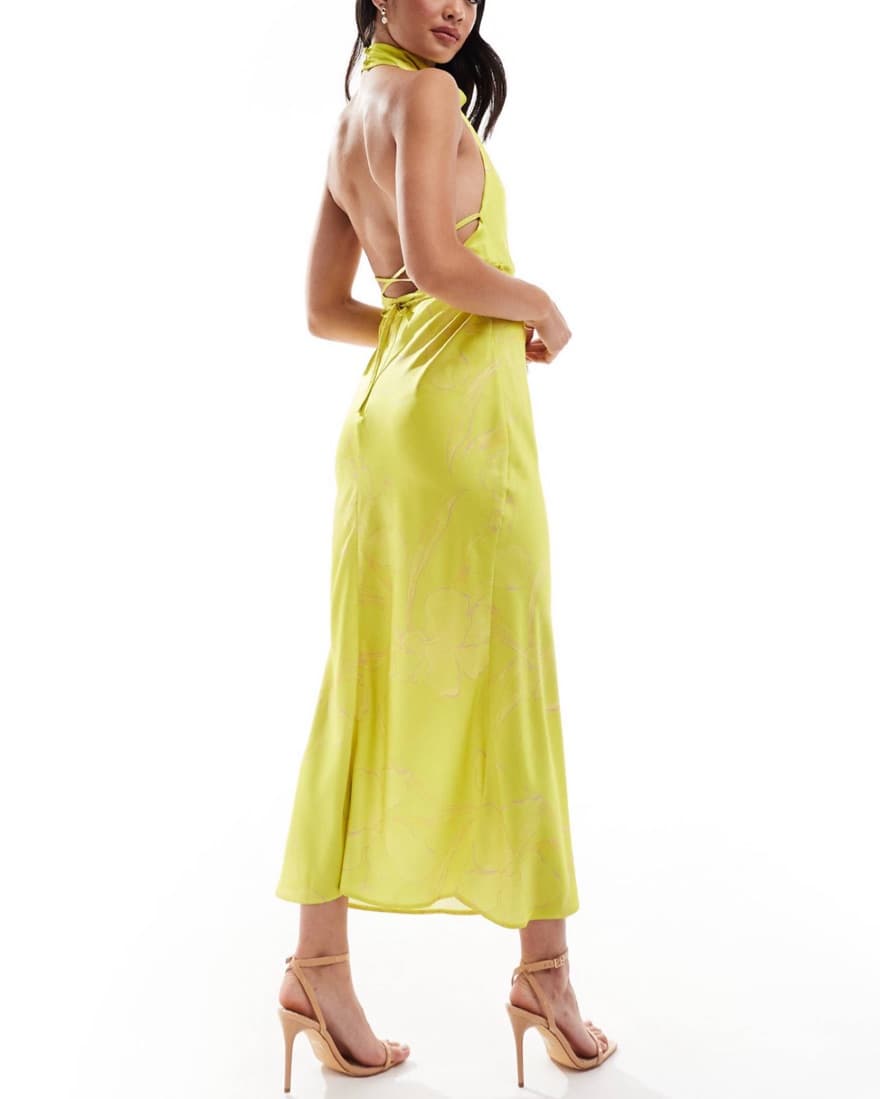 ASOS Chartreuse Satin Dress - Image 2