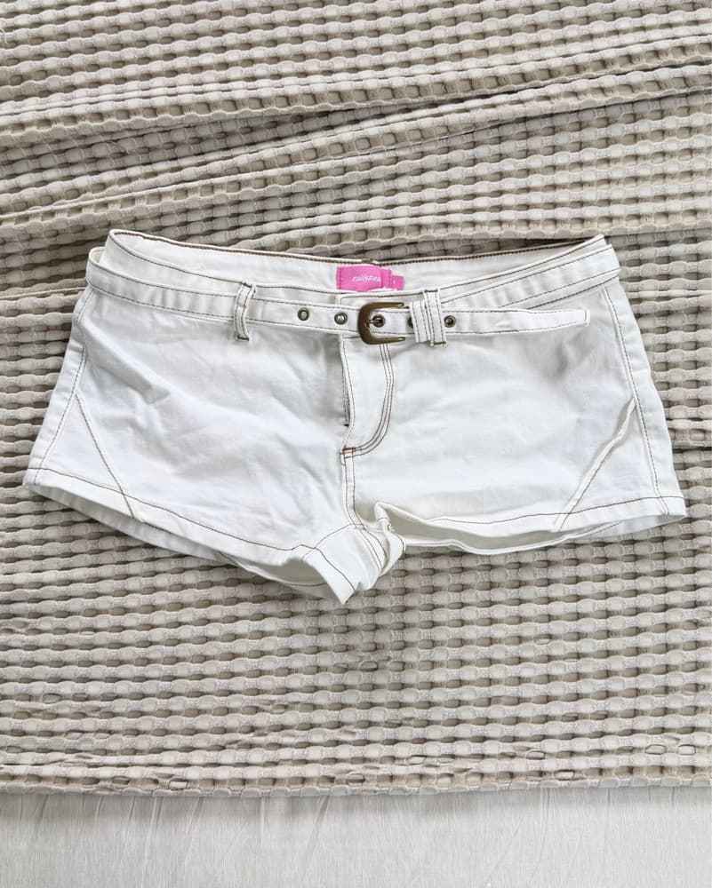 Low Rise White Denim Micro Shorts - Image 4