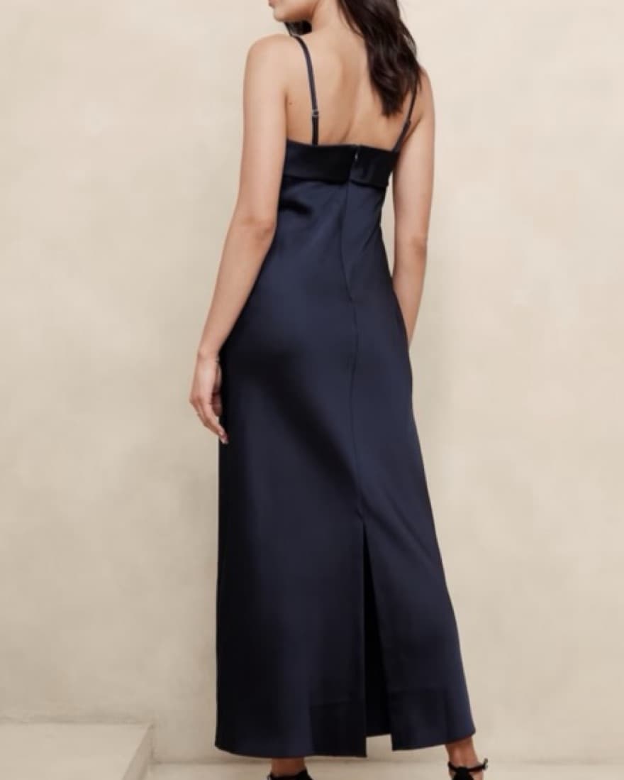 Navy Satin Maxi Dress - Image 2