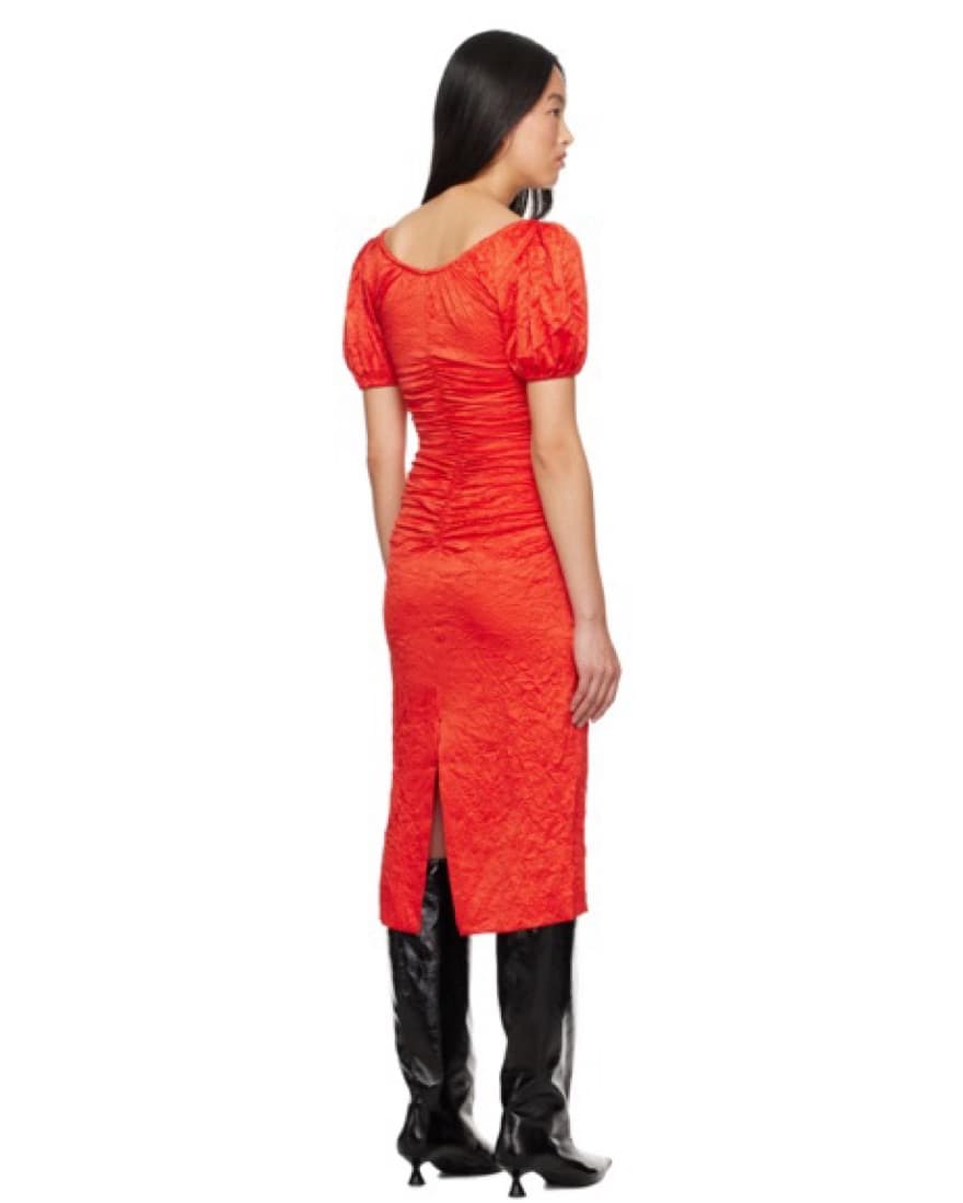 Ganni Red Ruched Midi Dress - Image 2