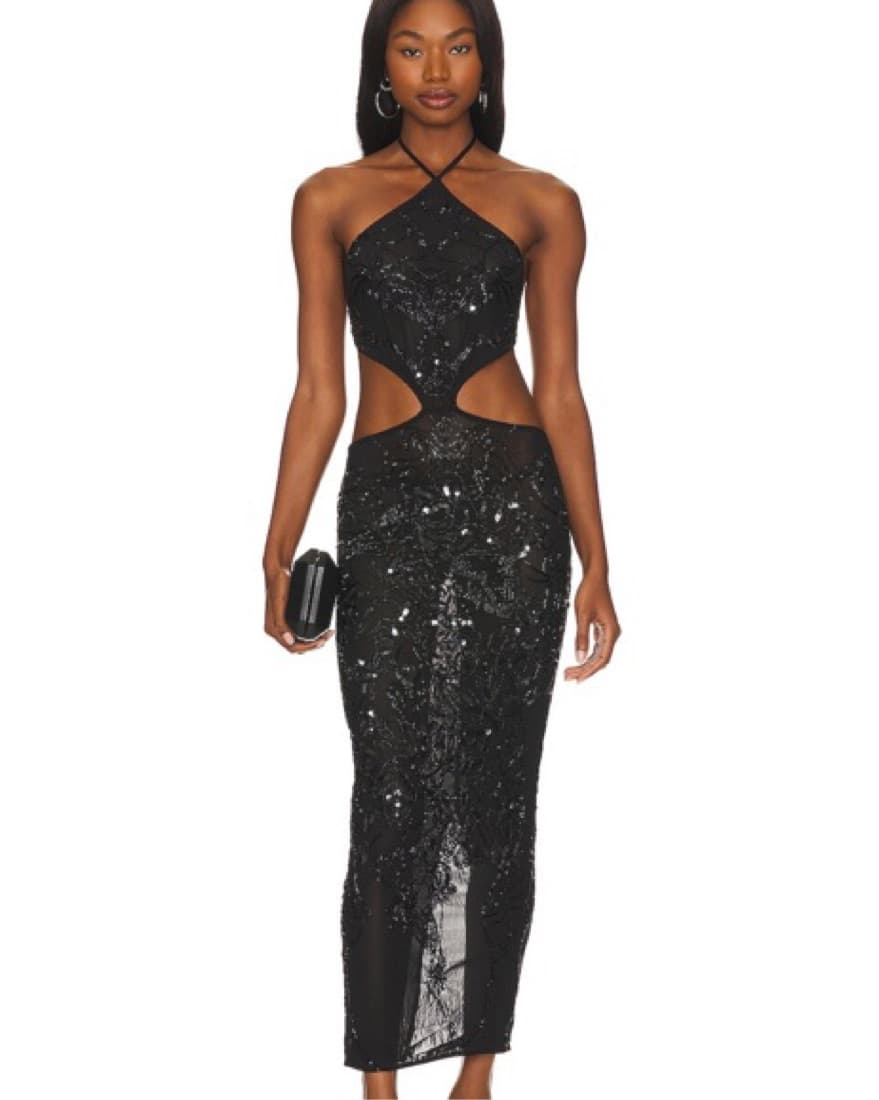 H:ours Embellished Midi Dress In Black  - Image 1