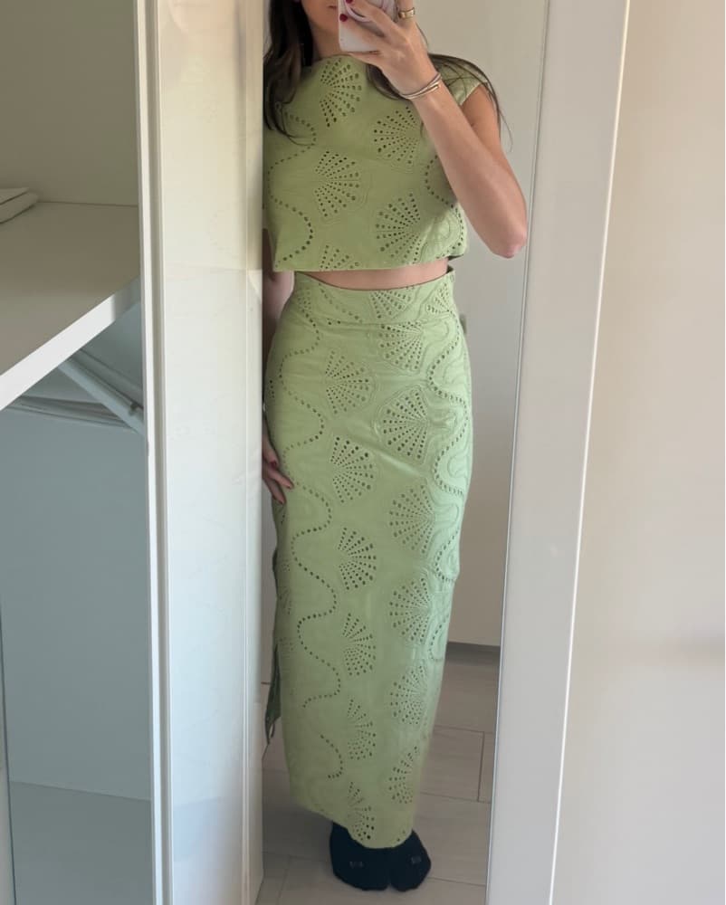 Lady Pipa Sage Green Crop Top And Skirt - Image 1