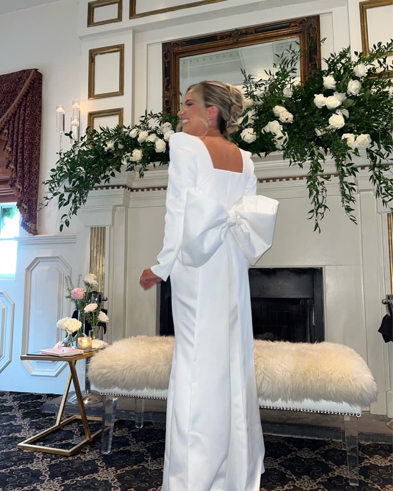 Ivory Long Sleeve Dress With Bow On Back - Image 1