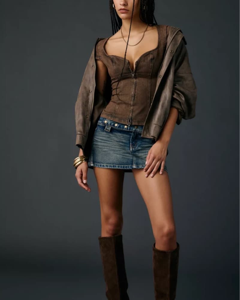 UO Zip-Front Short Sleeve Denim Corsete - Image 3