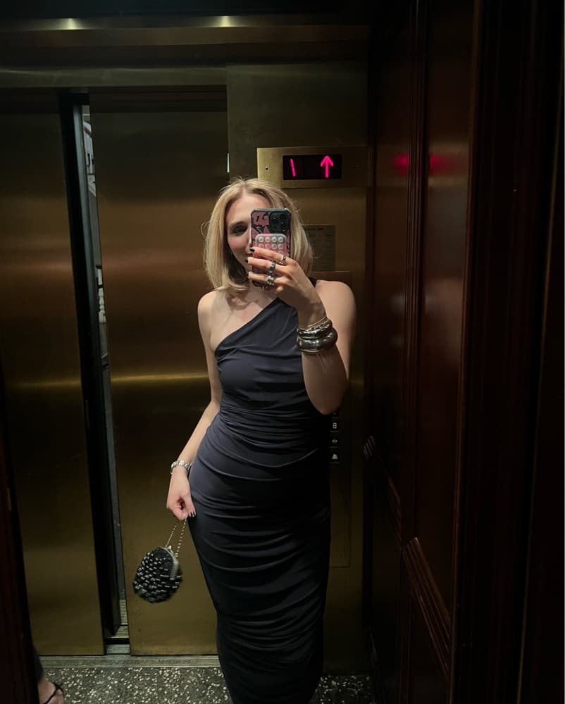 Navy Blue Ruched Norma Kamali Diana Gown - Image 6