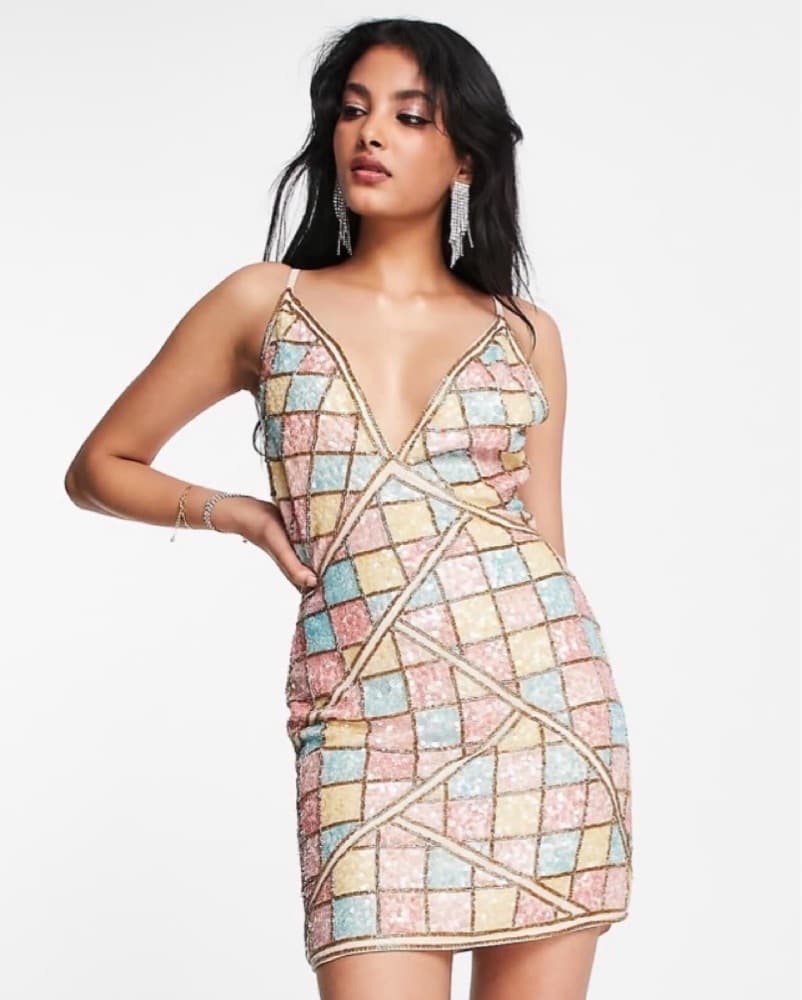 Kaleidoscopic Sequin Mini Dress - Image 1
