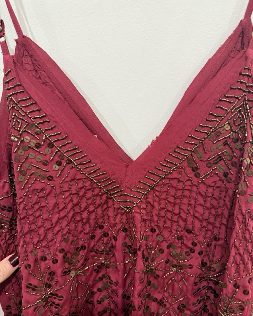 Free People Red Beaded Mini Dress - Image 3