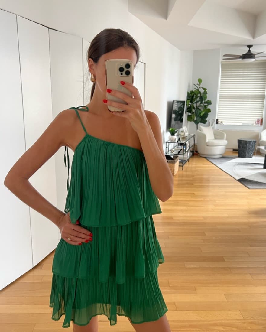 Tiered Green Wedding Guest Dress - Image 1