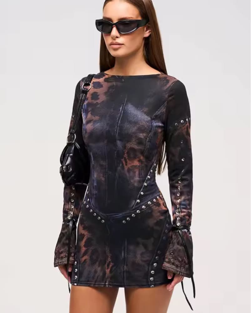 Studded Printed Dress Leopard - Image 1