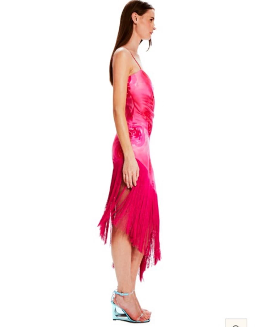 Satin Pink Rose Dress With Fringe - Image 2