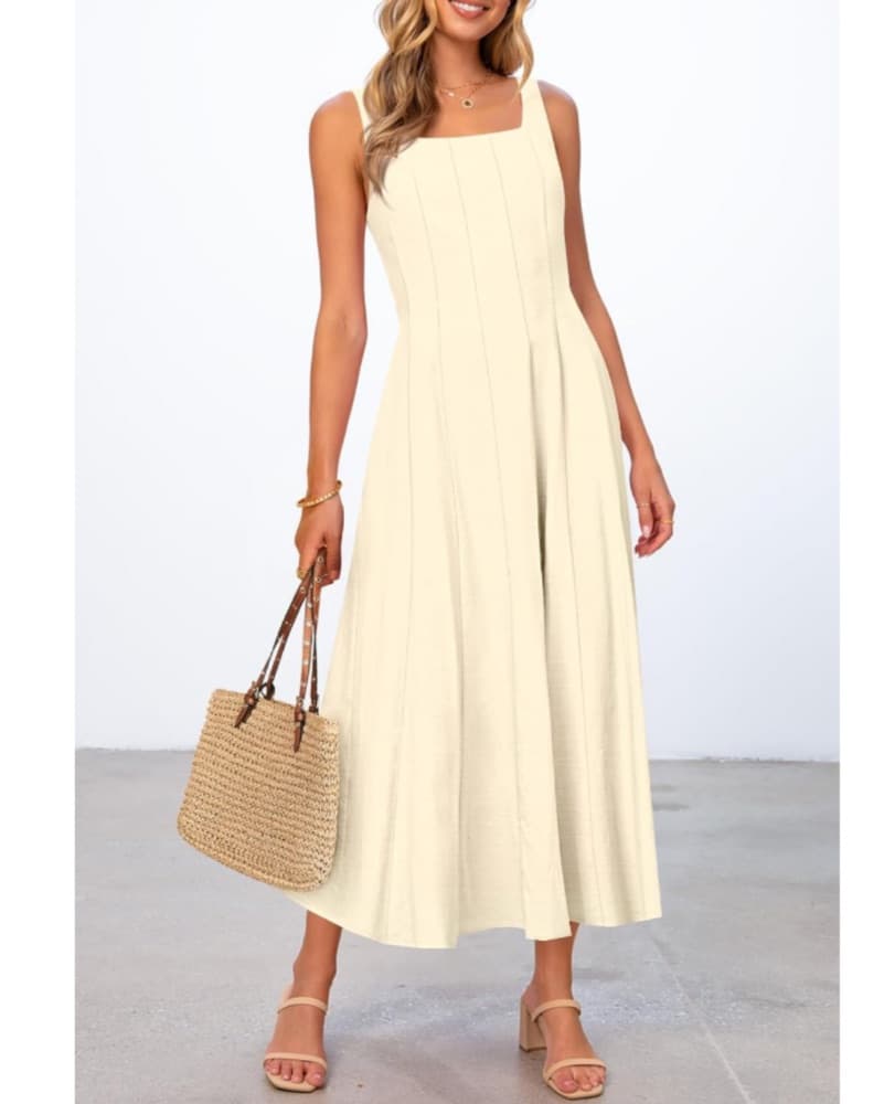  Square Neck Cream Midi Dress - Image 5