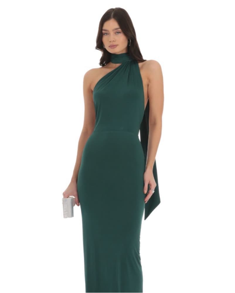 Wrap Scarf Strap Maxi Dress in Green - Image 1
