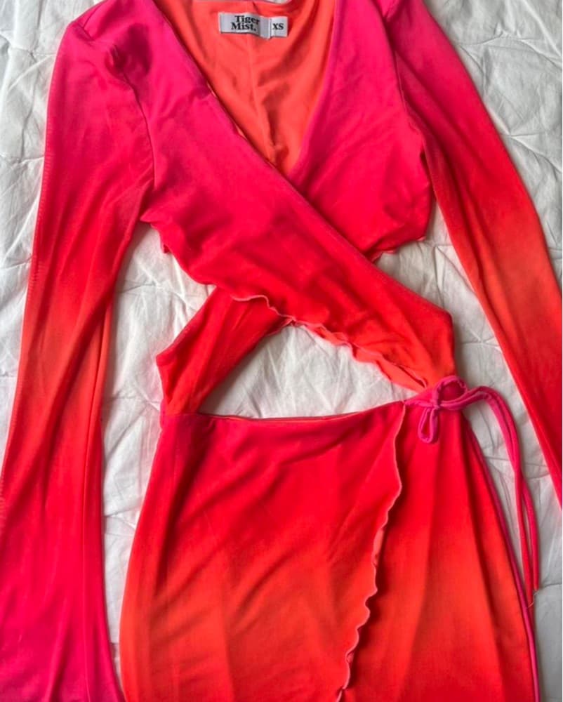 Pink/OrangeVibrant Wrap Dress Tiger Mist - Image 4