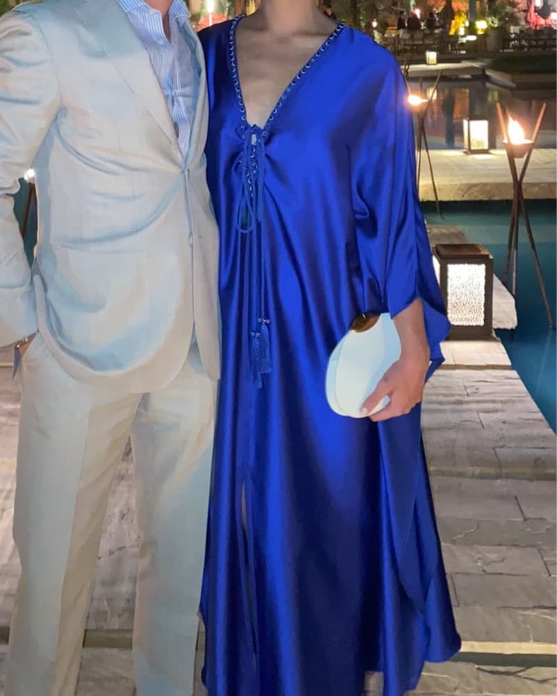 Malaika Morocco Silk Blue Amara Kaftan - Image 1