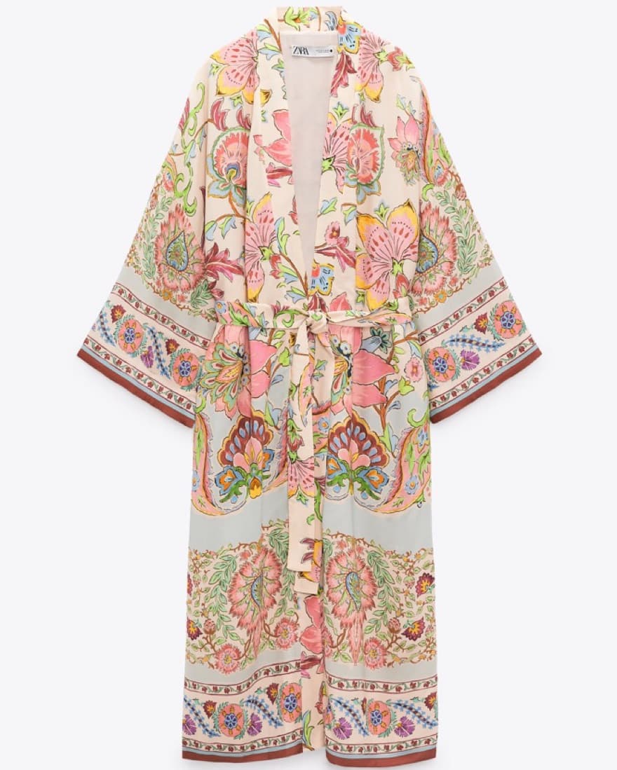 Printed Kimono With Belt - Beach Coverup - Image 1