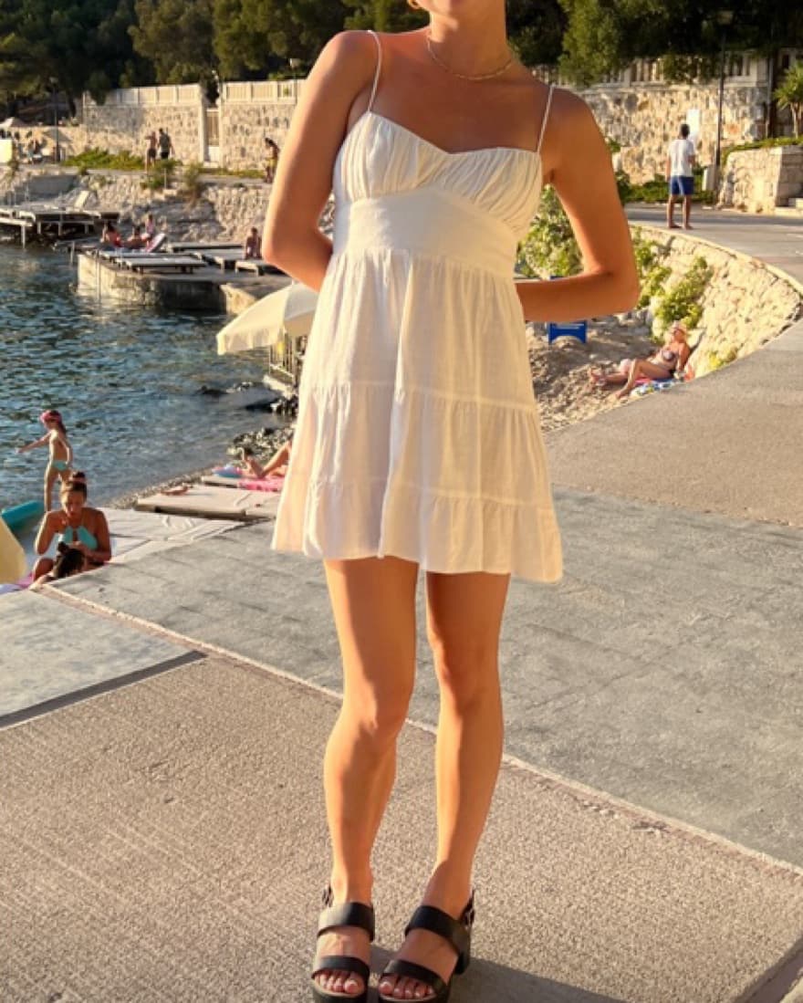 White Linen Tiered Mini Dress - Image 1