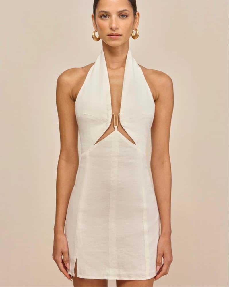 Cult Gaia White Linen Halter Rumi Dress - Image 5