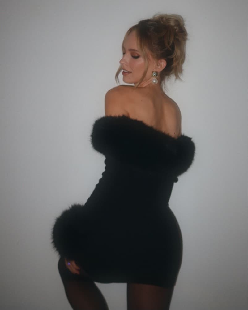 Black Dress With Fur Trim  - Image 2
