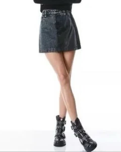 Denim / Leather Mini Skirt - Image 2