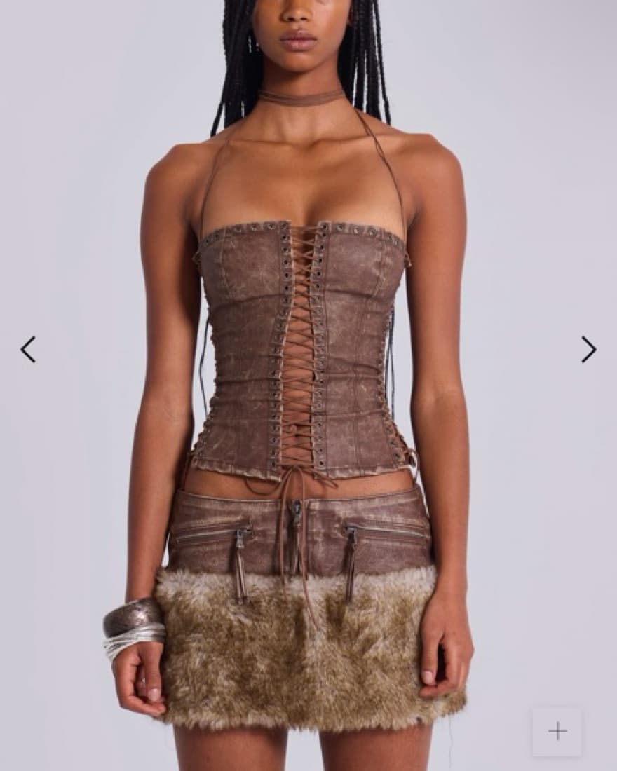 Odile Brown Faux Leather Lace Up Corset - Image 1