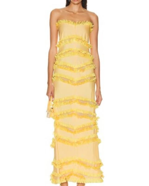 Alexis Reeve Fringe-Trimmed Yellow Dress - Image 3