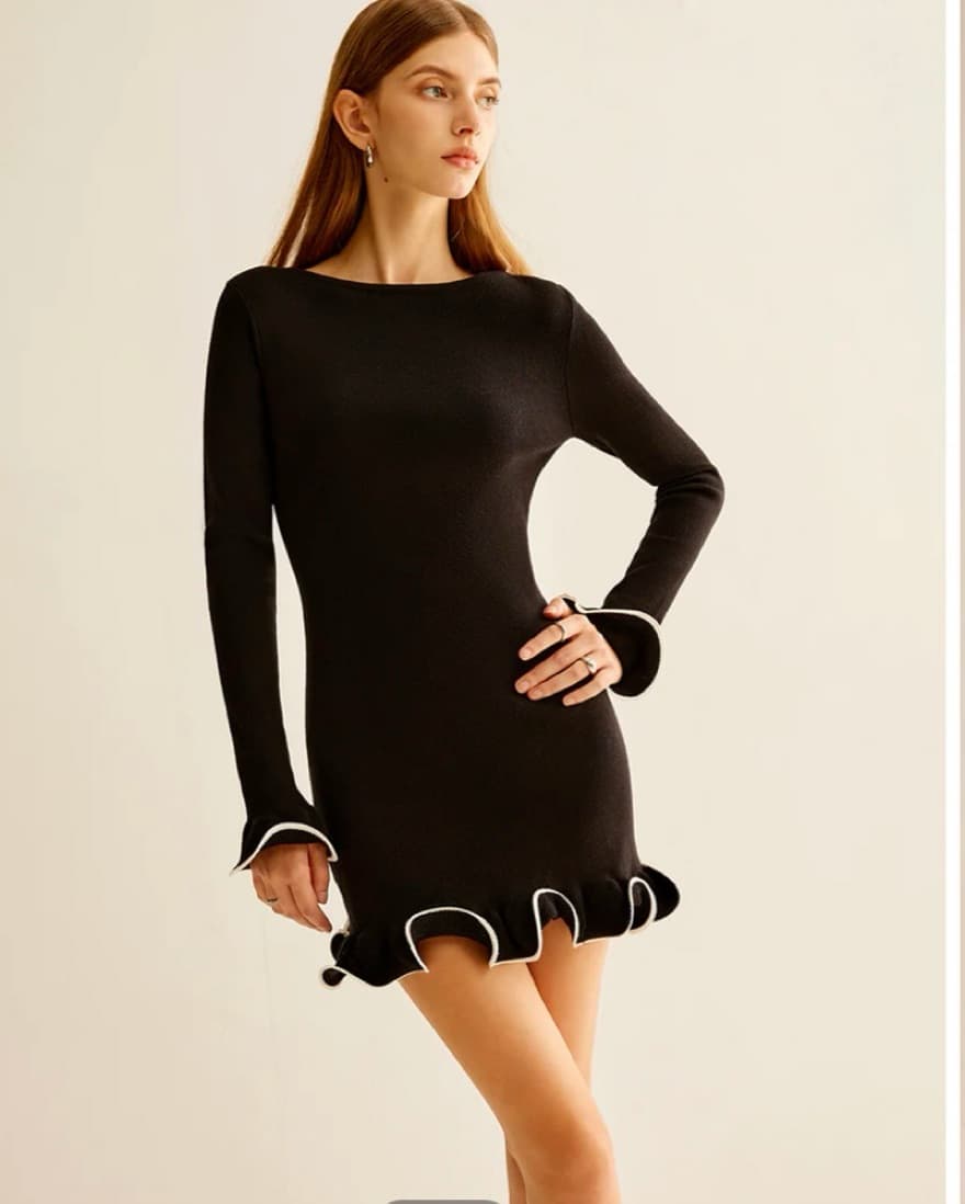 Elegant Black Ruffle Mini Dress - Image 2