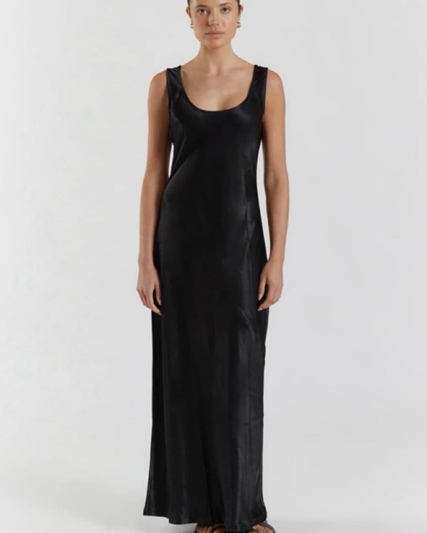 DISSH Lea Black Satin Maxi Dress - Image 1