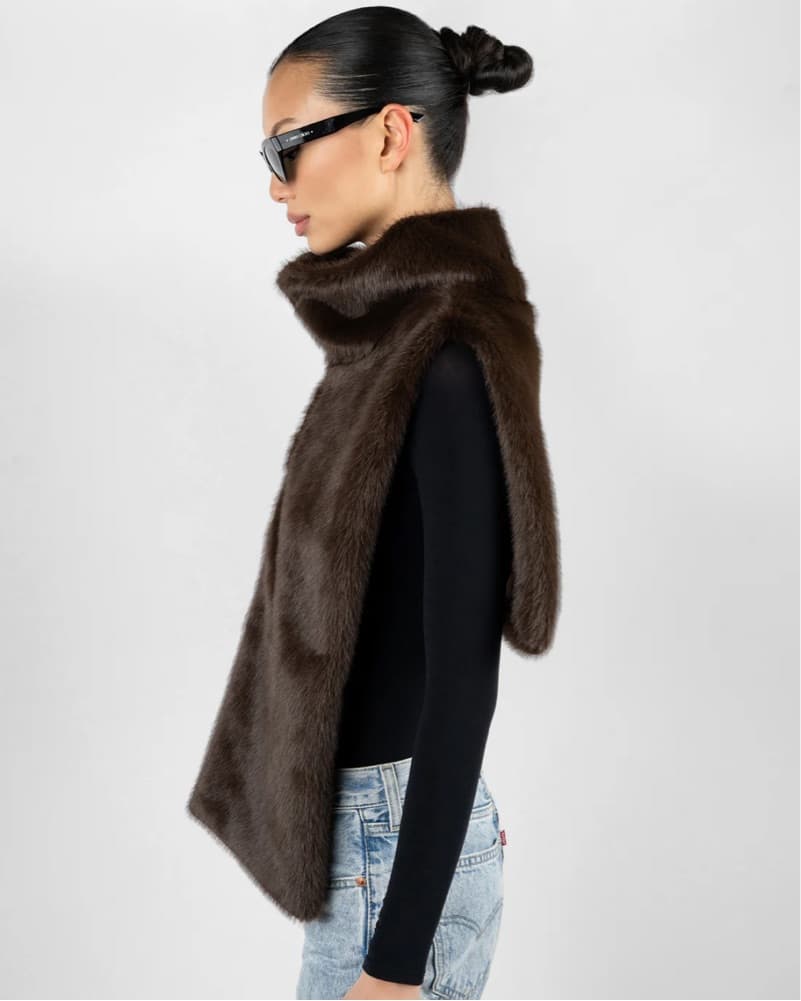 Chocolate Brown Faux Fur Mockneck Vest - Image 5