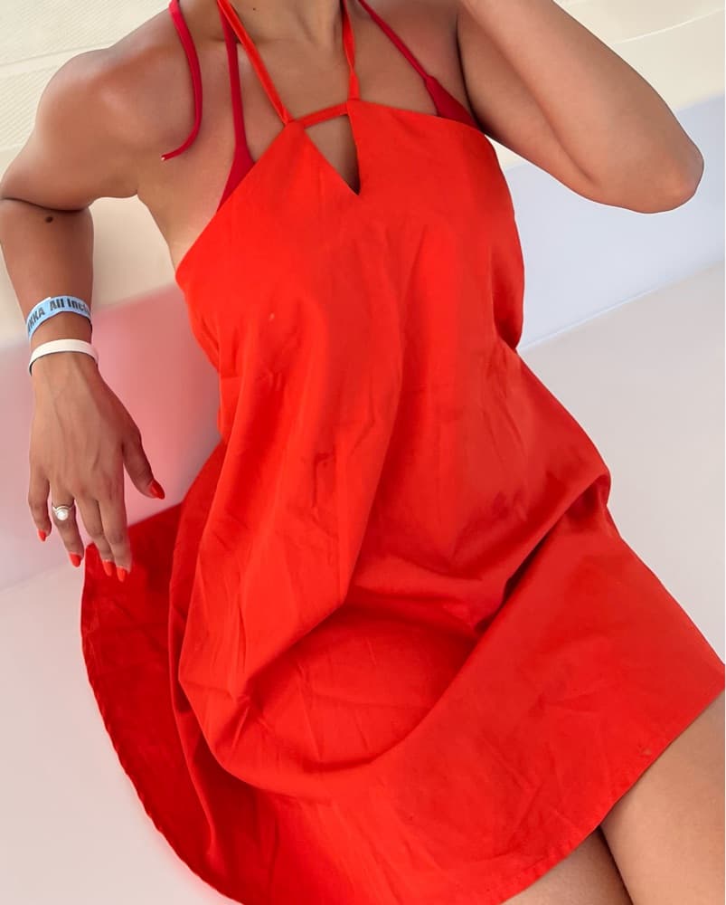Vibrant Red Strappy Mini Dress - Image 1