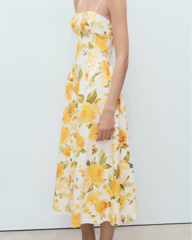 Mango Yellow Floral Midi Dress - Image 1