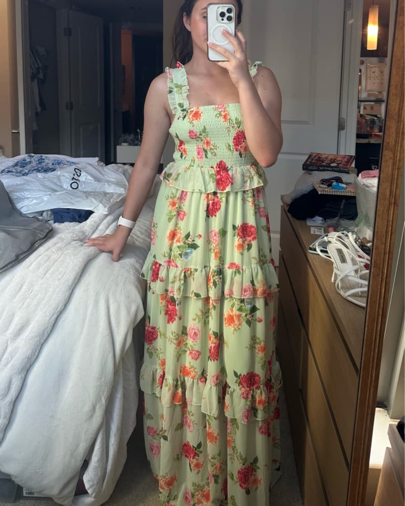 Boutique Layered Floral Green Dress - Image 1