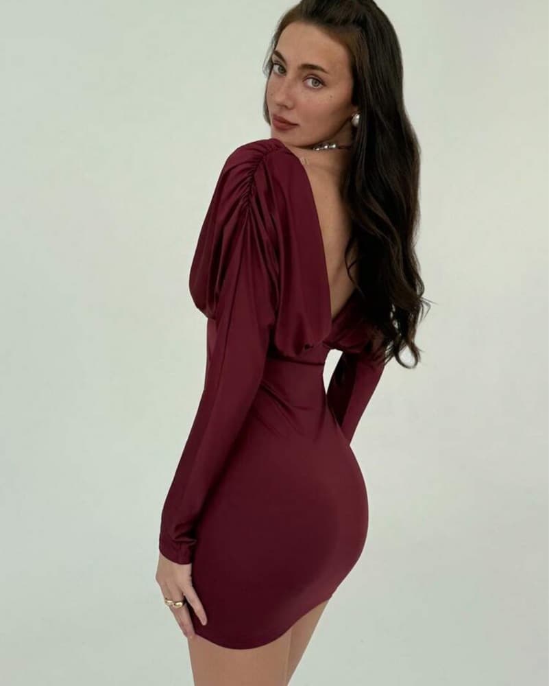 Striking Burgundy Bodycon Mini Dress - Image 2