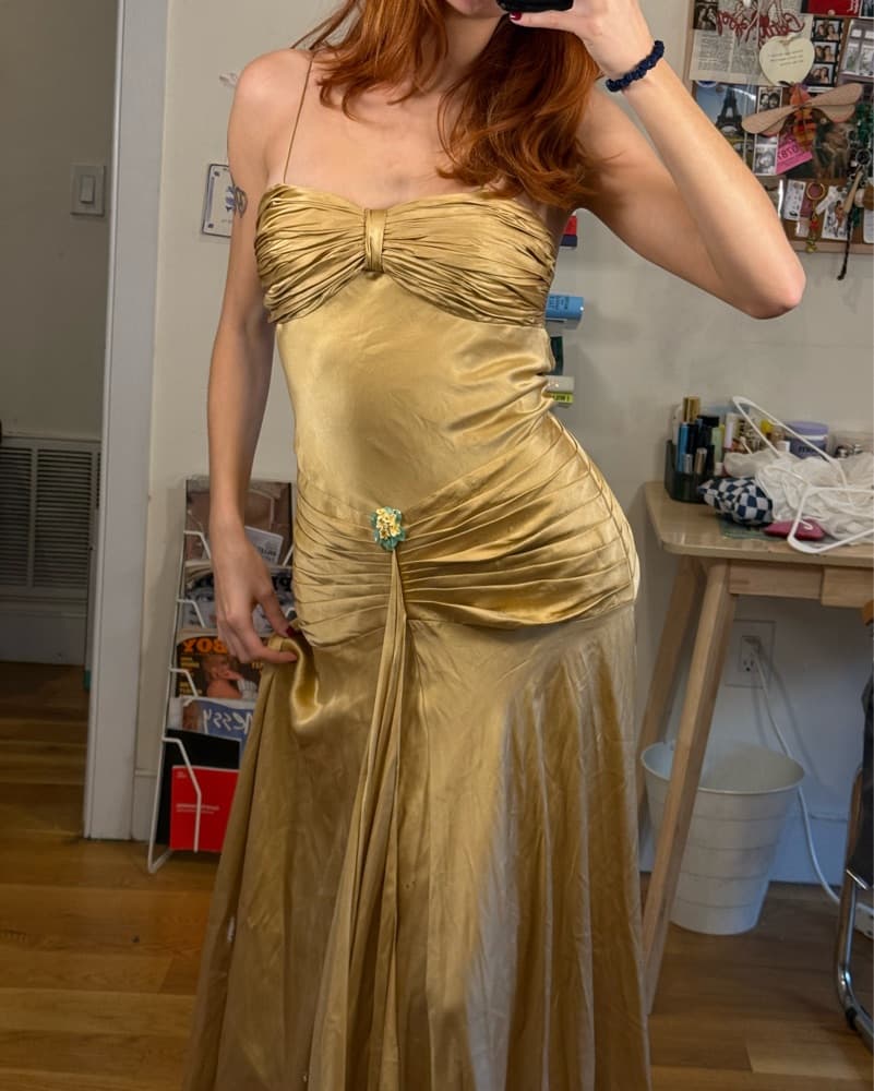 Glamorous Gold Ruched Gown - Image 6