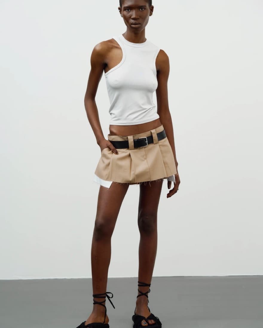 Low Rise Layer Micro Skirt, Sandy Brown - Image 1