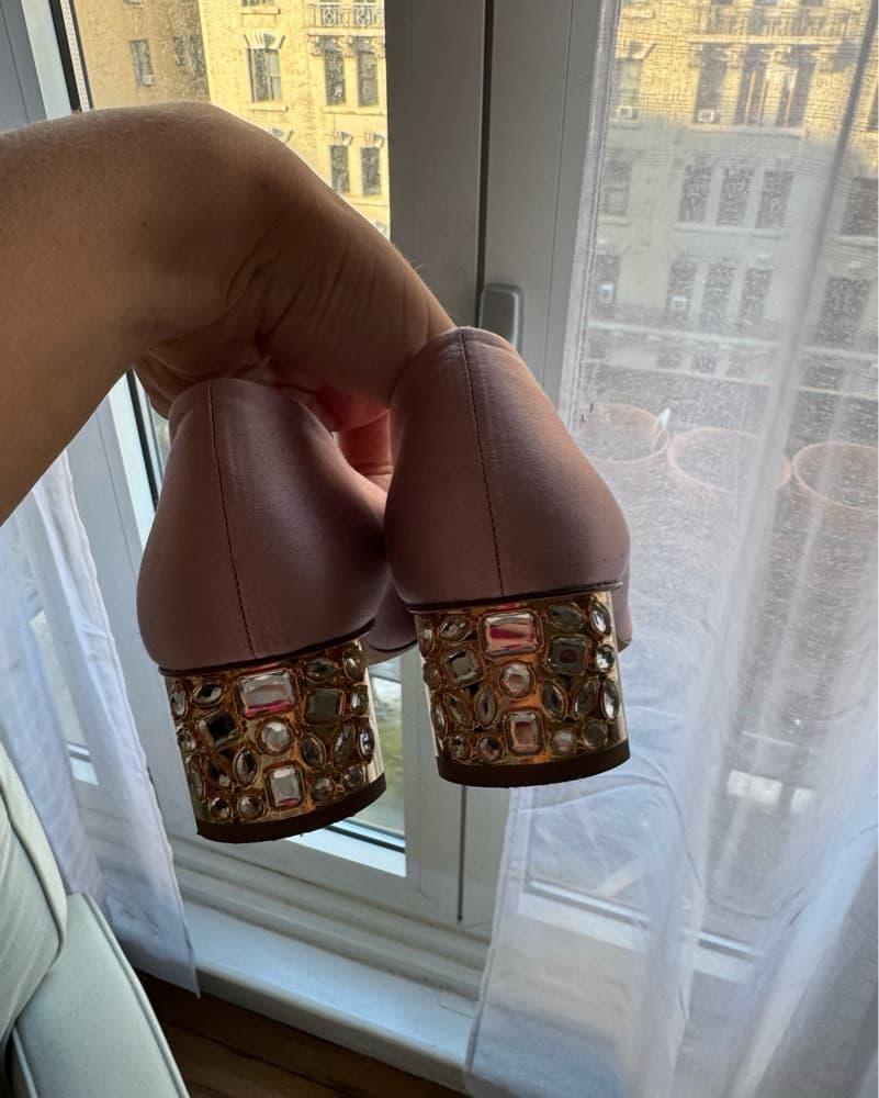 Carolina Herrera Satin Jeweled Heels  - Image 4