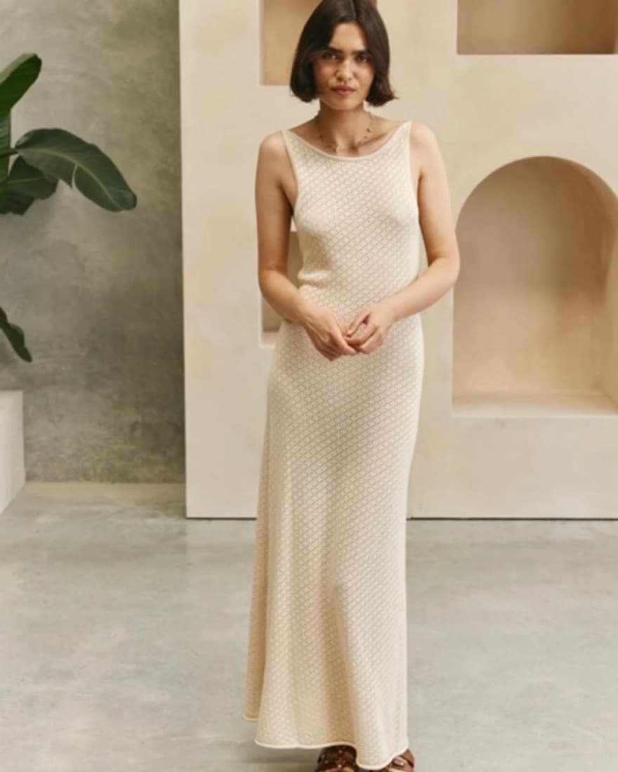 UNDER THE SUN KNIT MAXI DRESS CREAM - Image 3
