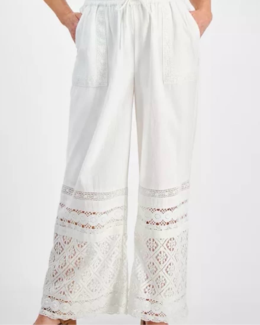 Crochet Wide-Leg Pull-On Cotton Pants - Image 1