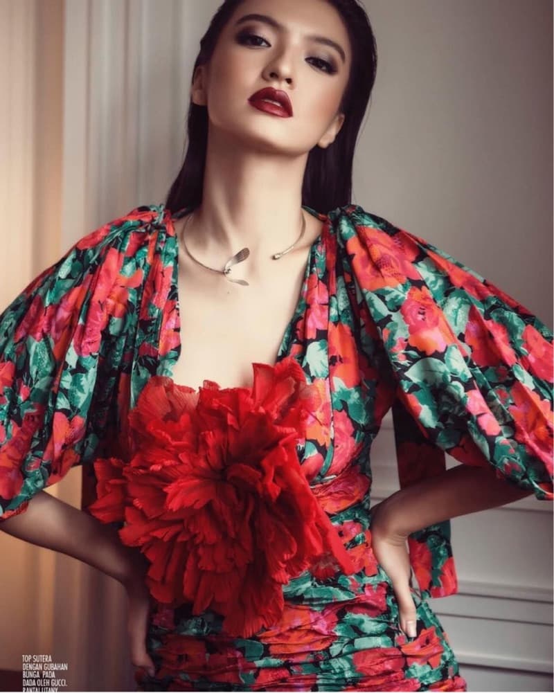 $4850 Gucci Runway Floral Red Dress - Image 3