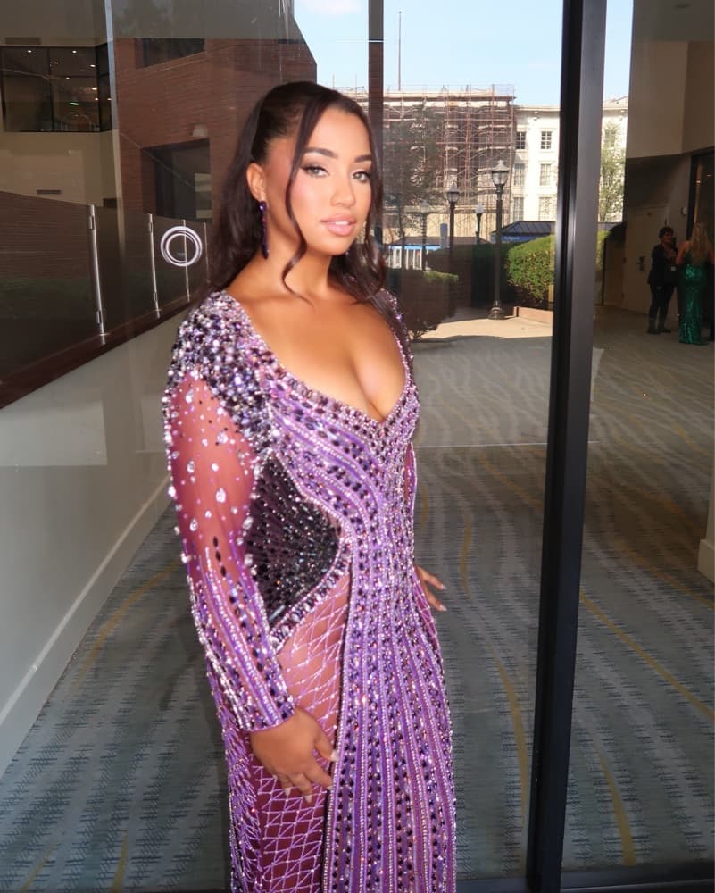 Custom Hand Beaded Purple Evening Gown - Image 3