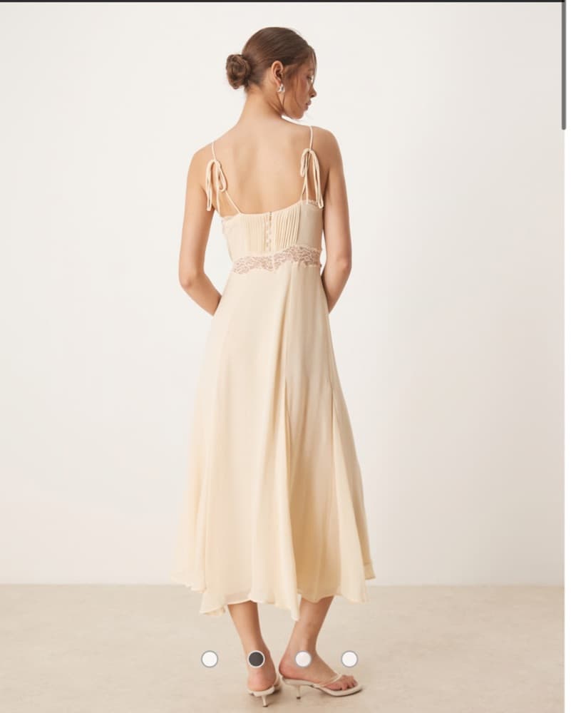 Peach Lace Chiffon Midi Dress - Image 3
